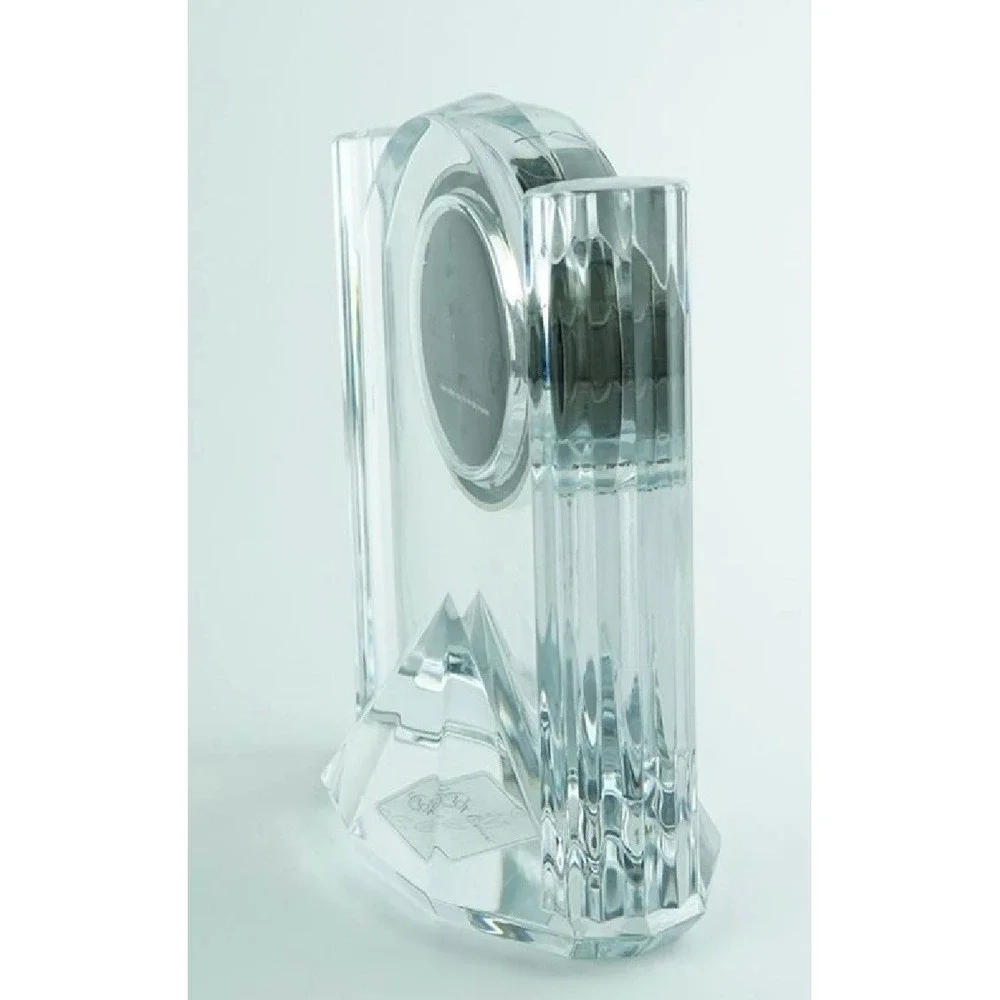 Lenox Generations Crystal Desk Clock Silver Bezel Quartz Pyramid Base 6.5in